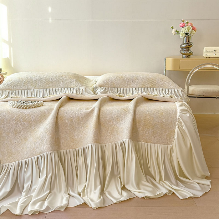 91家纺网 家纺一手货源 找家纺 莱家富 2026新款A类母婴级法式浪漫冰豆豆凉席夏天冰丝席凉感值0.21可机洗家用软席床 花园芝士黄