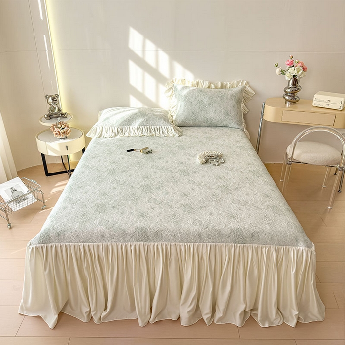 91家纺网 家纺一手货源 找家纺 莱家富 2026新款A类母婴级法式浪漫冰豆豆凉席夏天冰丝席凉感值0.21可机洗家用软席床 玫瑰薄荷绿