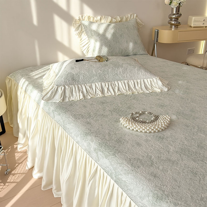 91家纺网 家纺一手货源 找家纺 莱家富 2026新款A类母婴级法式浪漫冰豆豆凉席夏天冰丝席凉感值0.21可机洗家用软席床 玫瑰薄荷绿