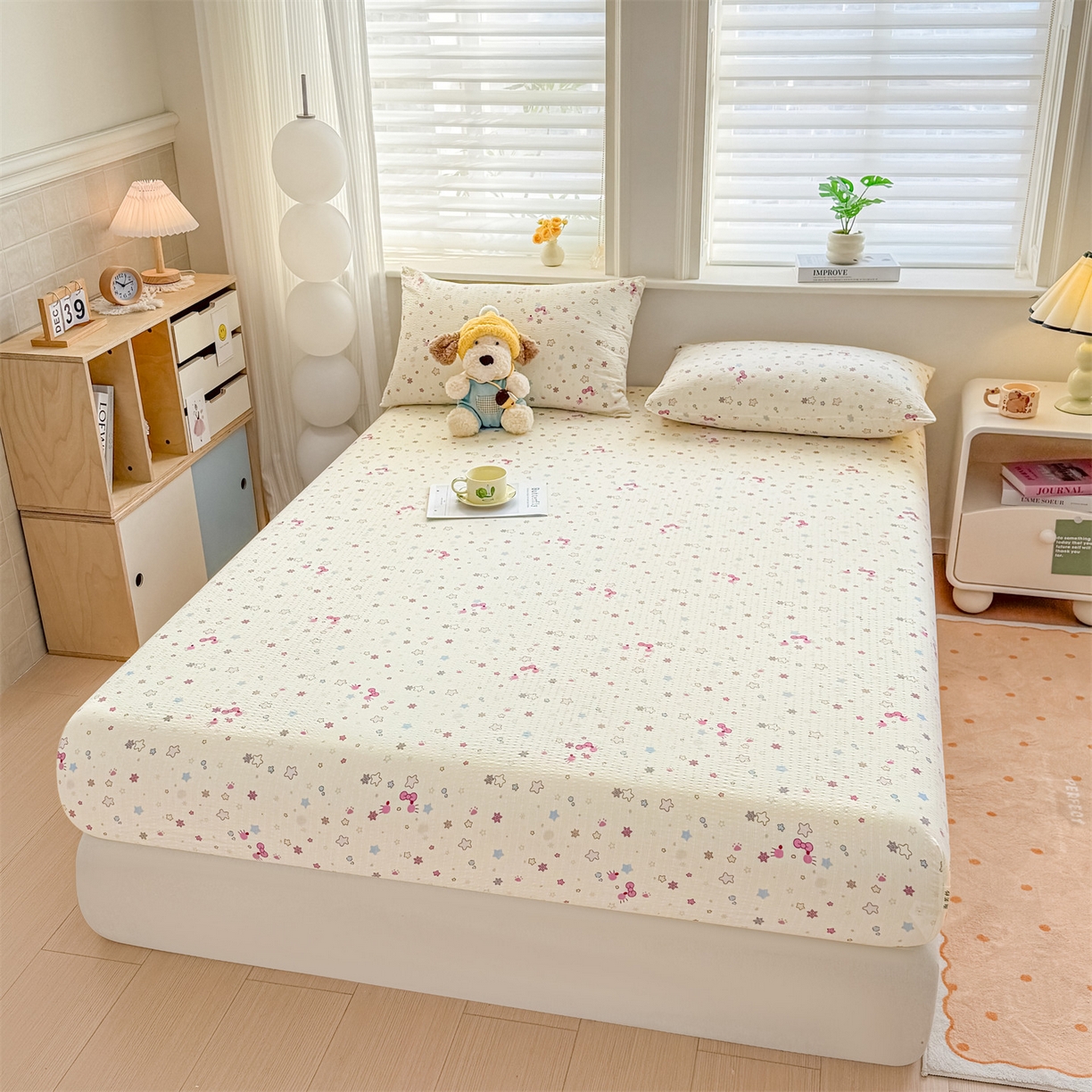 91家纺网 家纺一手货源 找家纺 女子家纺 2026新款亲肤泡芙纱印花床笠单床笠床笠单件 甜心宝贝