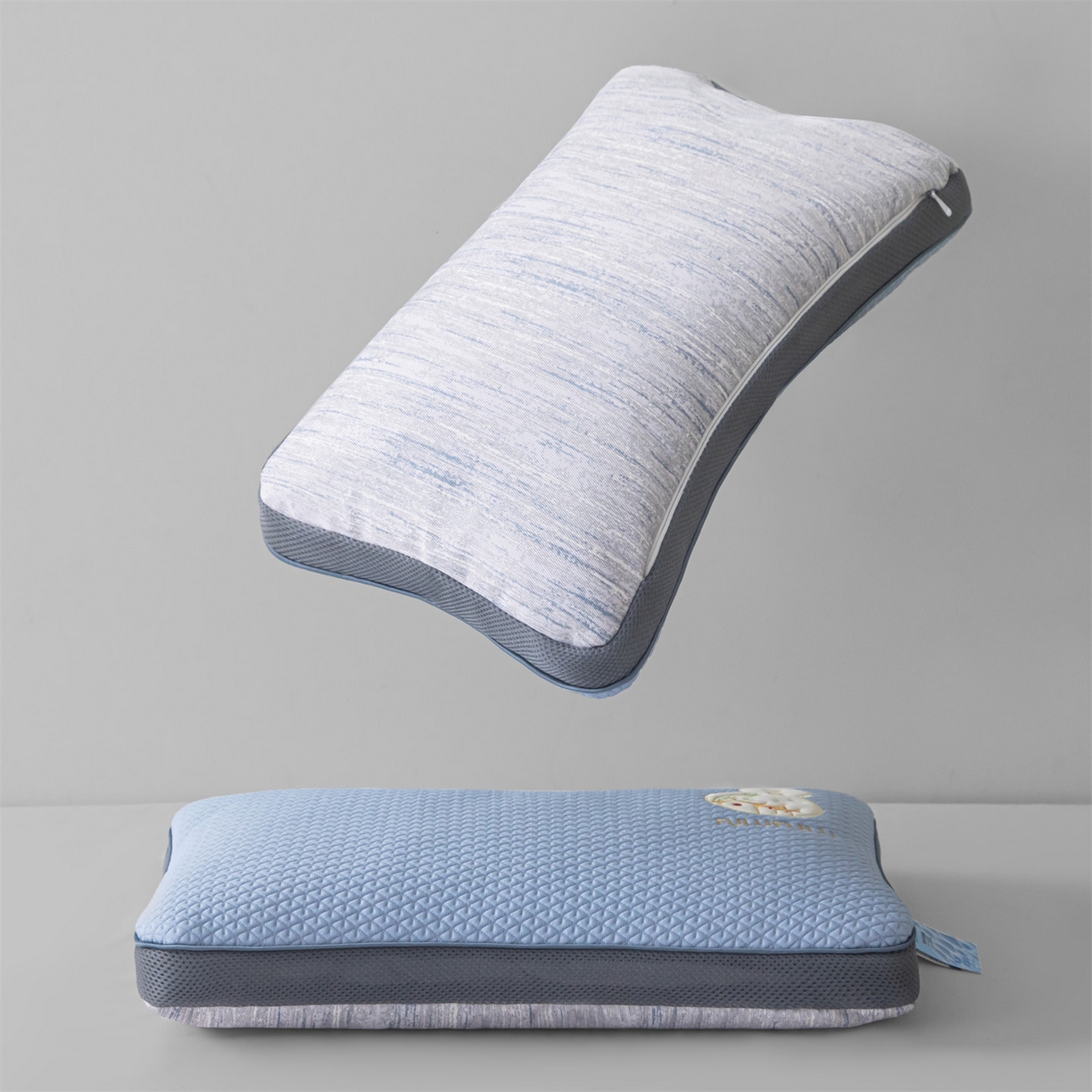 91家纺网 家纺一手货源 找家纺 麦肯锡 2026新款菱形福禄立体荞麦枕枕头枕芯 蓝色