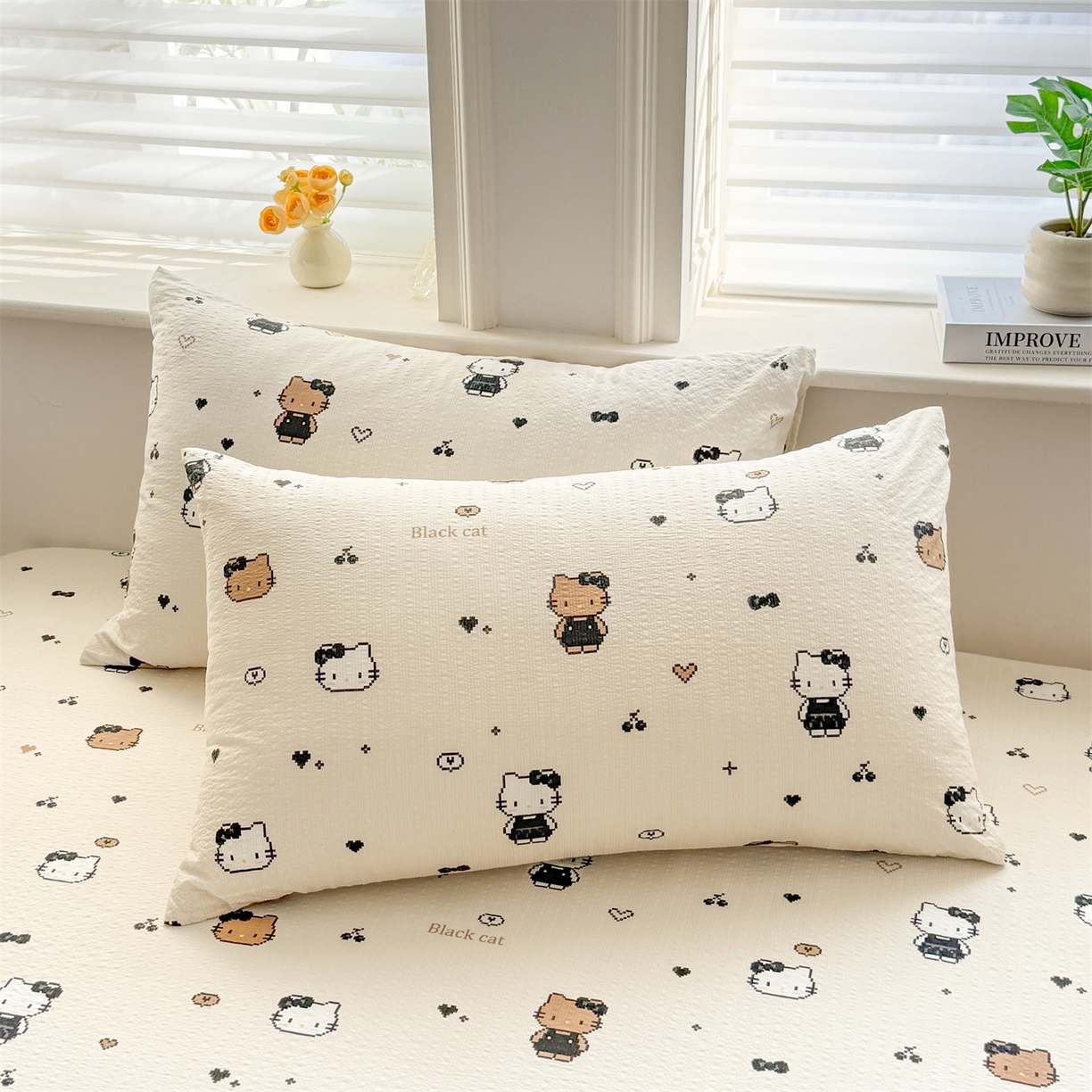 91家纺网 家纺一手货源 找家纺 女子家纺 2026新款亲肤泡芙纱印花床笠单床笠床笠单件 奥利小猫