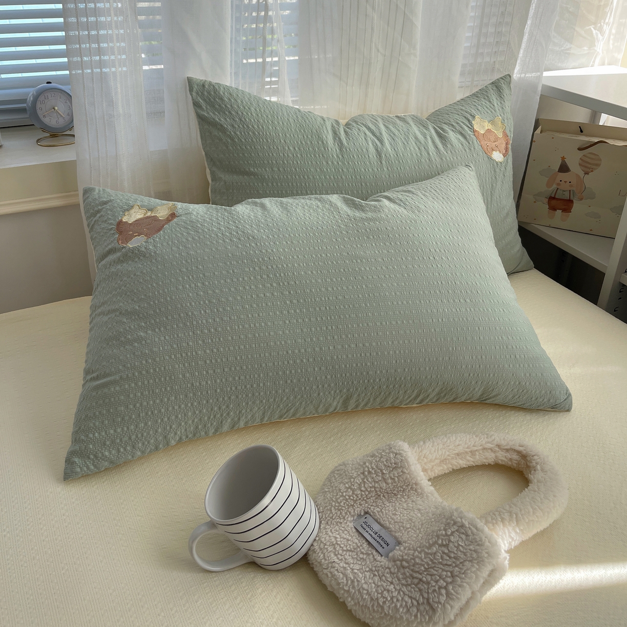 91家纺网 家纺一手货源 找家纺 贝扬思家纺 2026新款泡芙纱夏被夏凉被空调被贴布绣套件@小熊日记系列（可爱到犯规的夏被噜） 小熊日记-绿