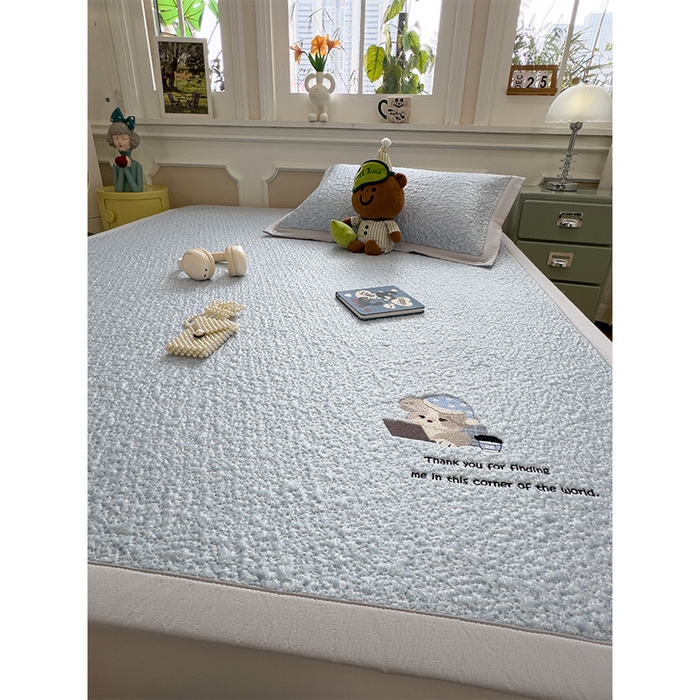 91家纺网 家纺一手货源 找家纺 （总）莱家富 2026新款卡通夏天冰豆豆凉席三件套儿童单人冰丝席凉感值过0.21可机水洗宿舍空