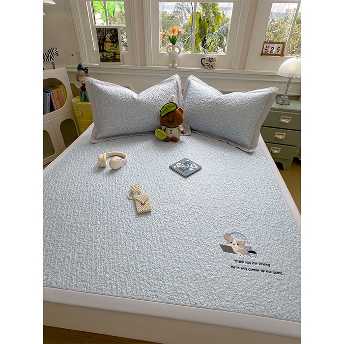 91家纺网 家纺一手货源 找家纺 （总）莱家富 2026新款卡通夏天冰豆豆凉席三件套儿童单人冰丝席凉感值过0.21可机水洗宿舍空