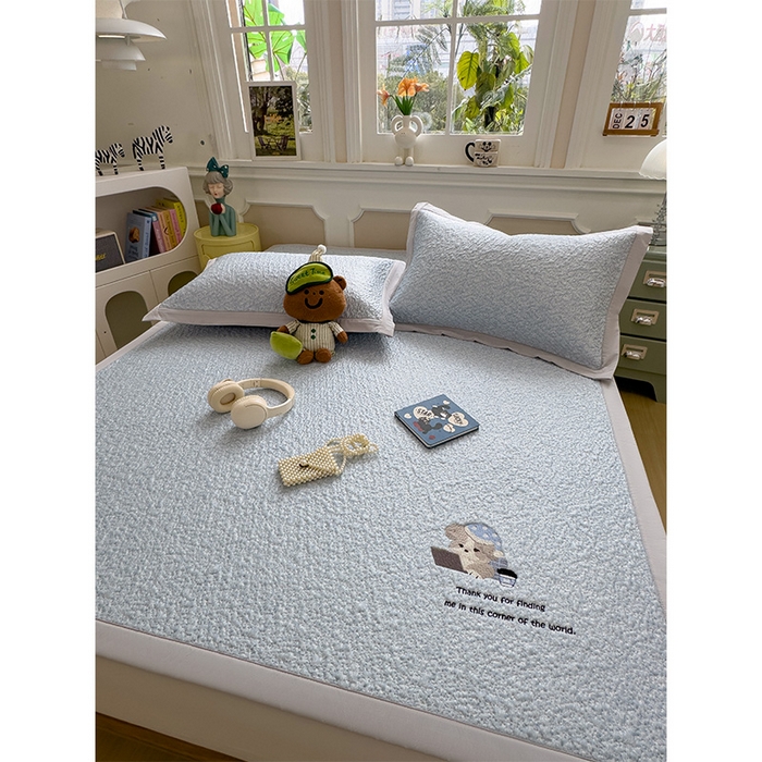 91家纺网 家纺一手货源 找家纺 莱家富 2026新款卡通夏天冰豆豆凉席三件套儿童单人冰丝席凉感值过0.21可机水洗宿舍空 床席款加班狗