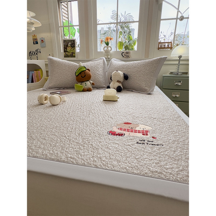 91家纺网 家纺一手货源 找家纺 莱家富 2026新款卡通夏天冰豆豆凉席三件套儿童单人冰丝席凉感值过0.21可机水洗宿舍空 床席款围巾小狗