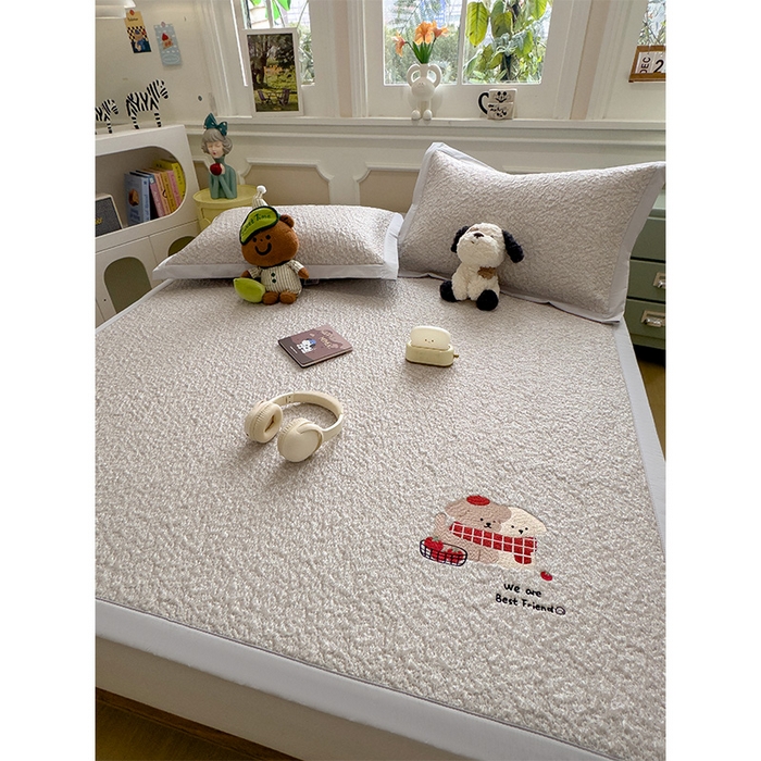 91家纺网 家纺一手货源 找家纺 莱家富 2026新款卡通夏天冰豆豆凉席三件套儿童单人冰丝席凉感值过0.21可机水洗宿舍空 床席款围巾小狗