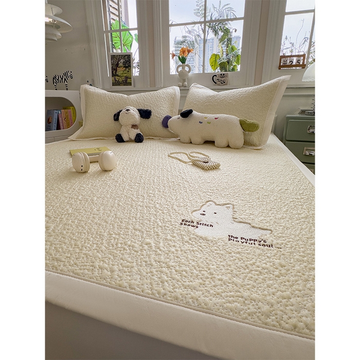 91家纺网 家纺一手货源 找家纺 莱家富 2026新款卡通夏天冰豆豆凉席三件套儿童单人冰丝席凉感值过0.21可机水洗宿舍空 床席款软萌西高地