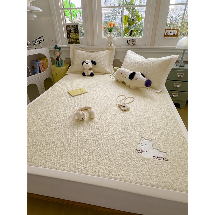 91家纺网 家纺一手货源 找家纺 莱家富 2026新款卡通夏天冰豆豆凉席三件套儿童单人冰丝席凉感值过0.21可机水洗宿舍空 床席款软萌西高地