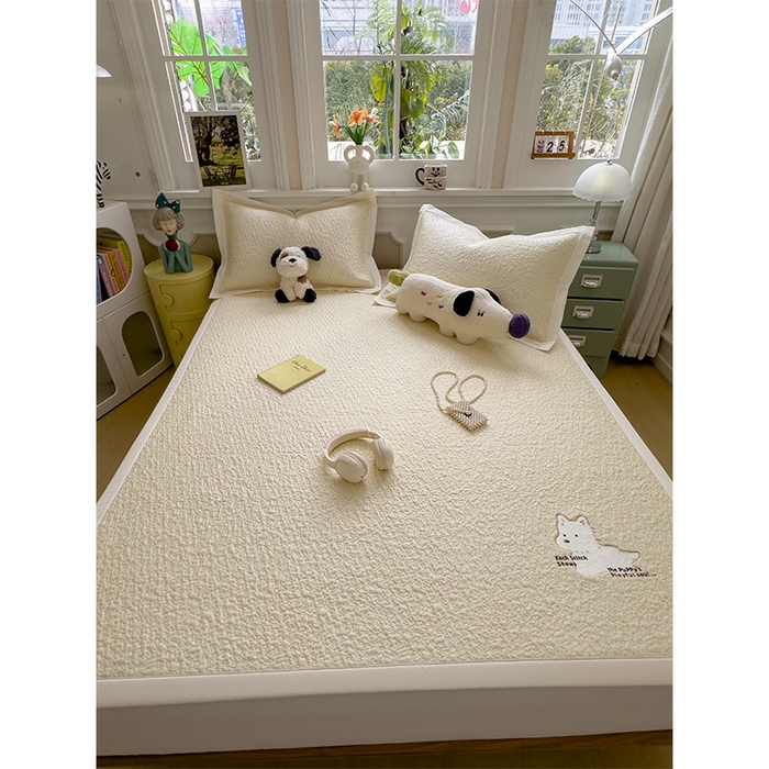 91家纺网 家纺一手货源 找家纺 莱家富 2026新款卡通夏天冰豆豆凉席三件套儿童单人冰丝席凉感值过0.21可机水洗宿舍空 床席款软萌西高地