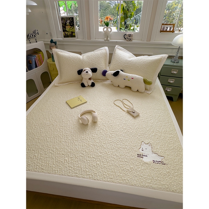 91家纺网 家纺一手货源 找家纺 莱家富 2026新款卡通夏天冰豆豆凉席三件套儿童单人冰丝席凉感值过0.21可机水洗宿舍空 床席款软萌西高地