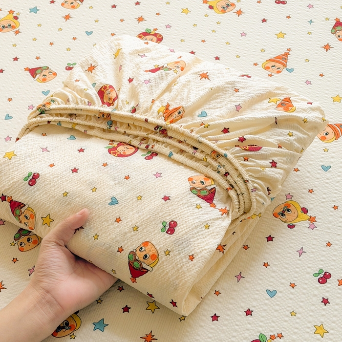 91家纺网 家纺一手货源 找家纺 几禾 2026新款高克重泡芙纱~印花款（单床笠）浅糯系列-110g CL浅糯 旧街星星