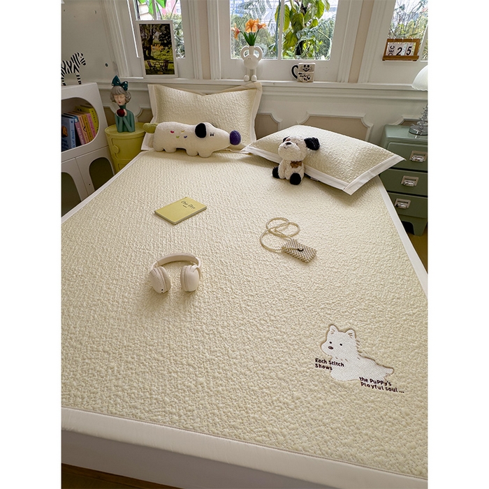 91家纺网 家纺一手货源 找家纺 莱家富 2026新款卡通夏天冰豆豆凉席三件套儿童单人冰丝席凉感值过0.21可机水洗宿舍空 床席款软萌西高地