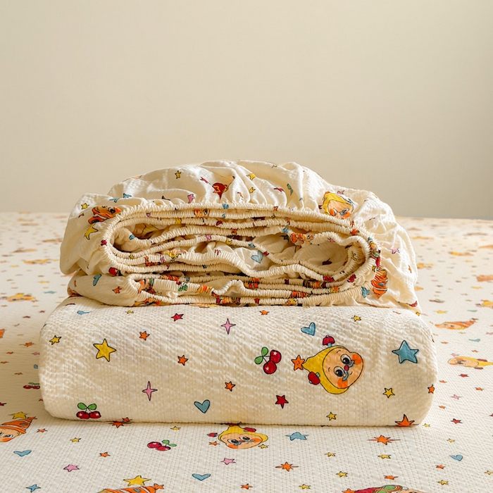 91家纺网 家纺一手货源 找家纺 几禾 2026新款高克重泡芙纱~印花款（单床笠）浅糯系列-110g CL浅糯 旧街星星