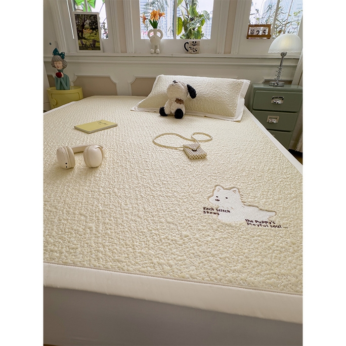 91家纺网 家纺一手货源 找家纺 莱家富 2026新款卡通夏天冰豆豆凉席三件套儿童单人冰丝席凉感值过0.21可机水洗宿舍空 床席款软萌西高地