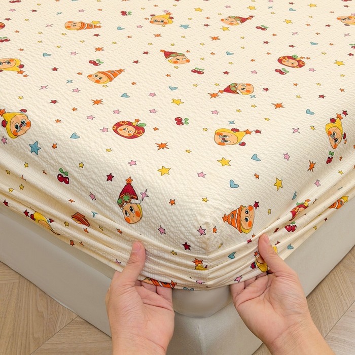 91家纺网 家纺一手货源 找家纺 几禾 2026新款高克重泡芙纱~印花款（单床笠）浅糯系列-110g CL浅糯 旧街星星