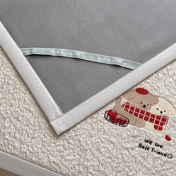 91家纺网 家纺一手货源 找家纺 莱家富 2026新款卡通夏天冰豆豆凉席三件套儿童单人冰丝席凉感值过0.21可机水洗宿舍空 床席款围巾小狗