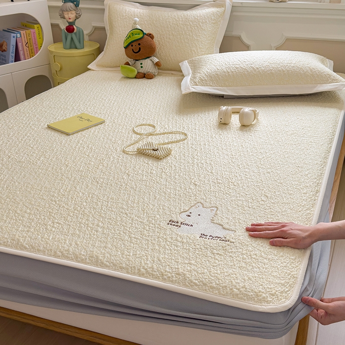 莱家富 2026新款卡通夏天冰豆豆凉席三件套儿童单人冰丝席凉感值过0.21可机水洗宿舍空 床笠款软萌西高地