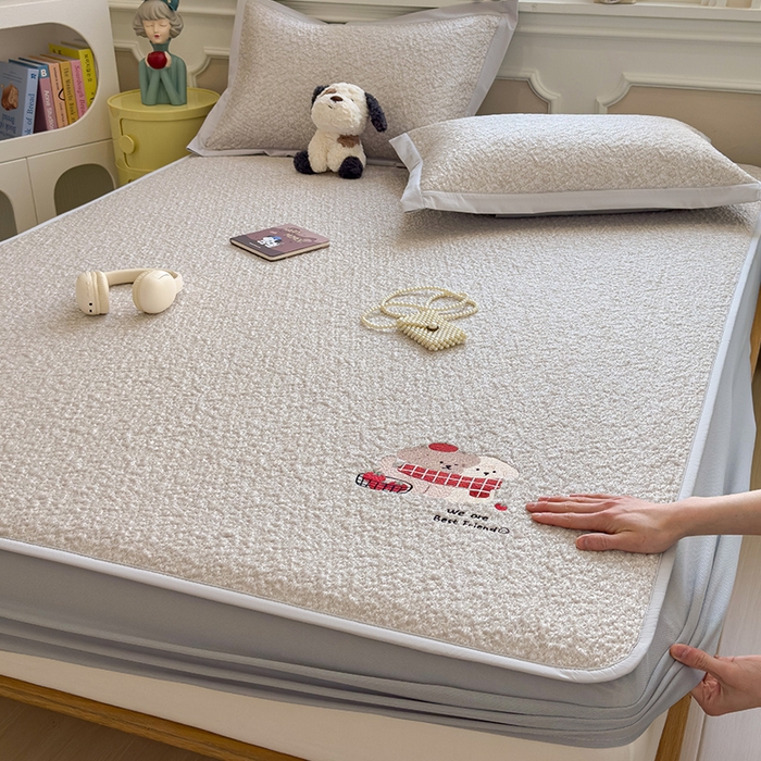 莱家富 2026新款卡通夏天冰豆豆凉席三件套儿童单人冰丝席凉感值过0.21可机水洗宿舍空 床笠款围巾小狗