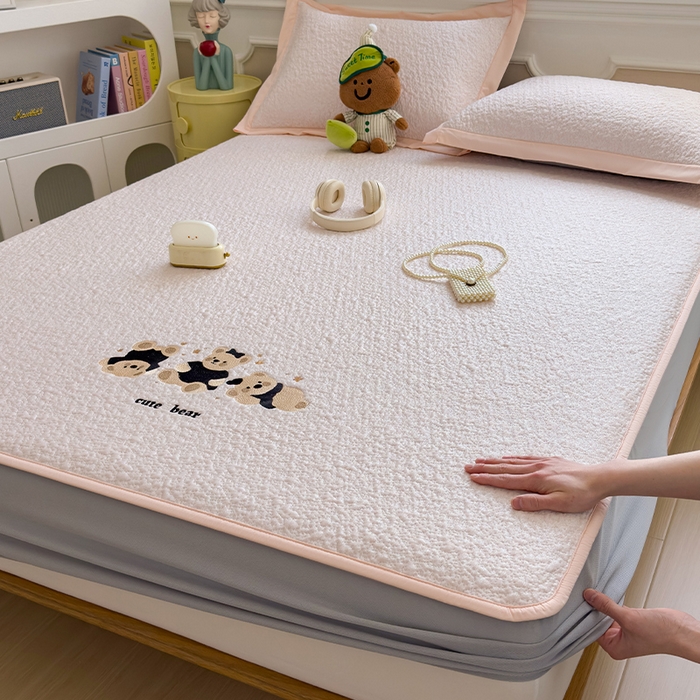 莱家富 2026新款卡通夏天冰豆豆凉席三件套儿童单人冰丝席凉感值过0.21可机水洗宿舍空 床笠款小熊派对