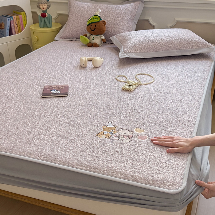 莱家富 2026新款卡通夏天冰豆豆凉席三件套儿童单人冰丝席凉感值过0.21可机水洗宿舍空 床笠款甜梦小熊