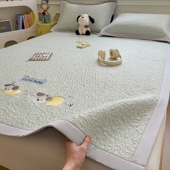 莱家富 2026新款卡通夏天冰豆豆凉席三件套儿童单人冰丝席凉感值过0.21可机水洗宿舍空 床席款三只小狗