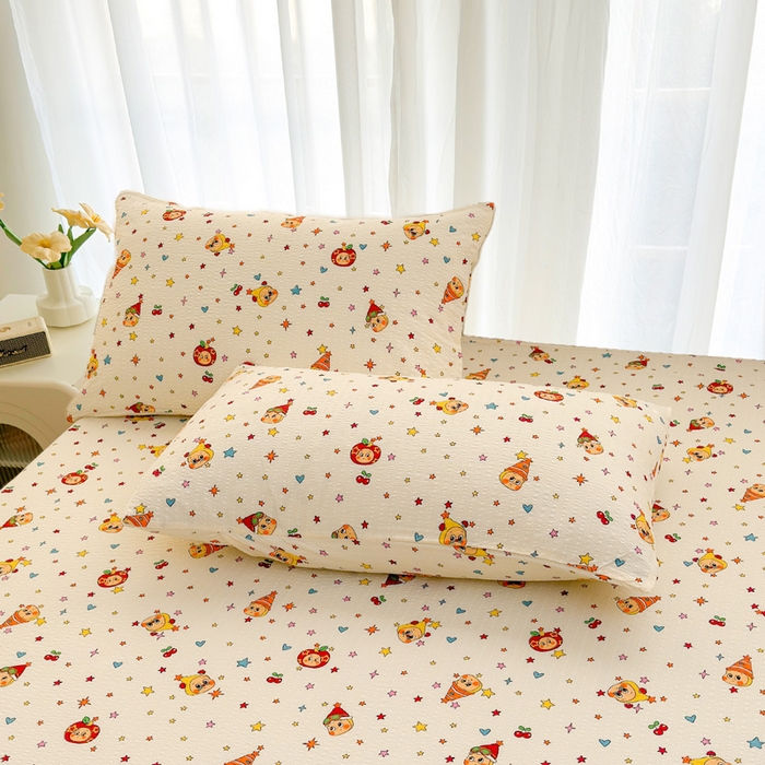 91家纺网 家纺一手货源 找家纺 几禾 2026新款高克重泡芙纱~印花款（单床笠）浅糯系列-110g CL浅糯 旧街星星