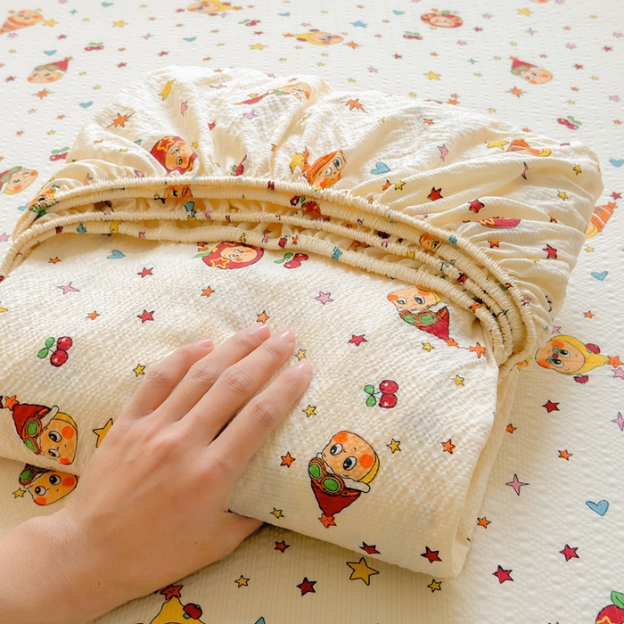 91家纺网 家纺一手货源 找家纺 几禾 2026新款高克重泡芙纱~印花款（单床笠）浅糯系列-110g CL浅糯 旧街星星