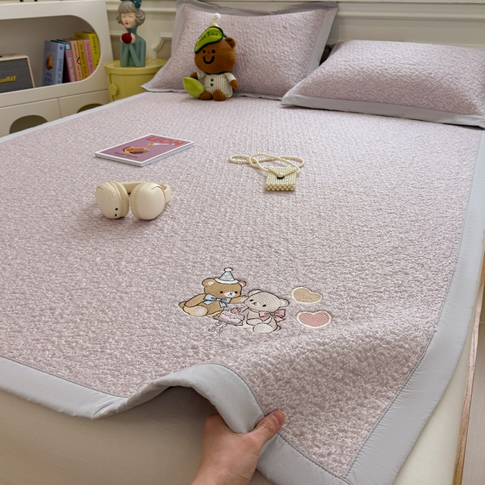 莱家富 2026新款卡通夏天冰豆豆凉席三件套儿童单人冰丝席凉感值过0.21可机水洗宿舍空 床席款甜梦小熊