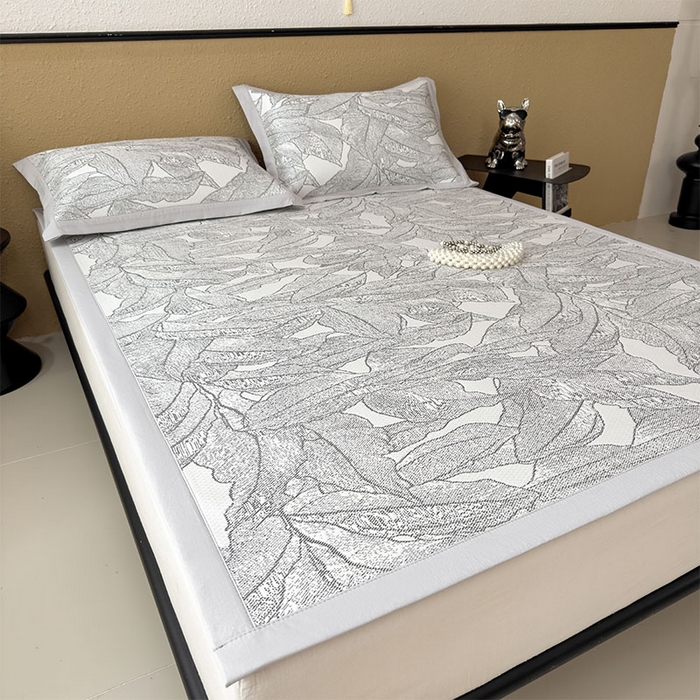 91家纺网 家纺一手货源 找家纺 莱家富 2026新款凉感过0.21夏天家用床单软席子可机洗空调席夏季高端华夫格凉席三件套 床席款家大叶大-北欧深灰