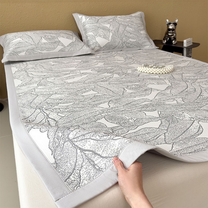 91家纺网 家纺一手货源 找家纺 莱家富 2026新款凉感过0.21夏天家用床单软席子可机洗空调席夏季高端华夫格凉席三件套 床席款家大叶大-北欧深灰