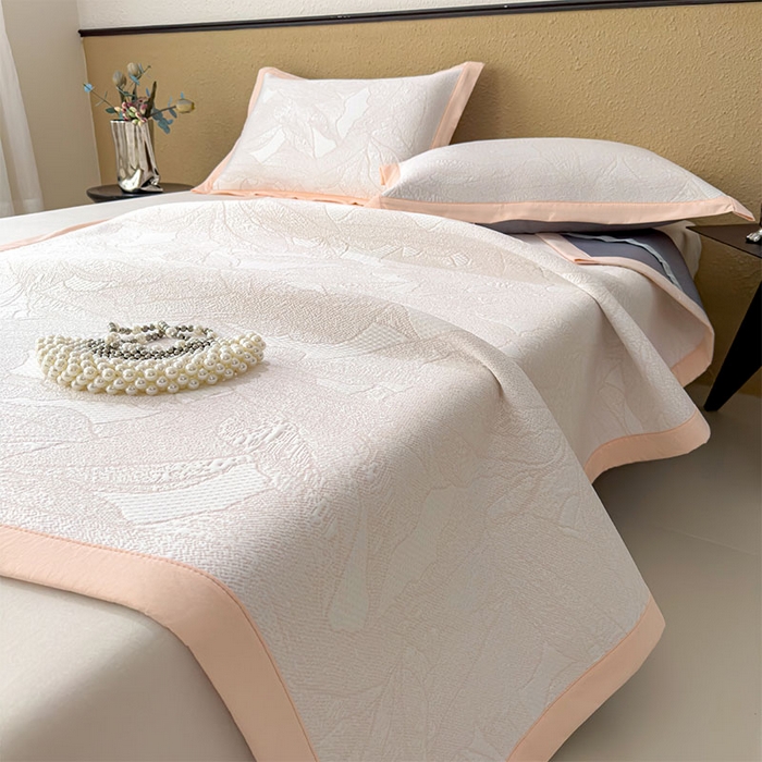 91家纺网 家纺一手货源 找家纺 莱家富 2026新款凉感过0.21夏天家用床单软席子可机洗空调席夏季高端华夫格凉席三件套 床席款家大叶大-贝壳粉