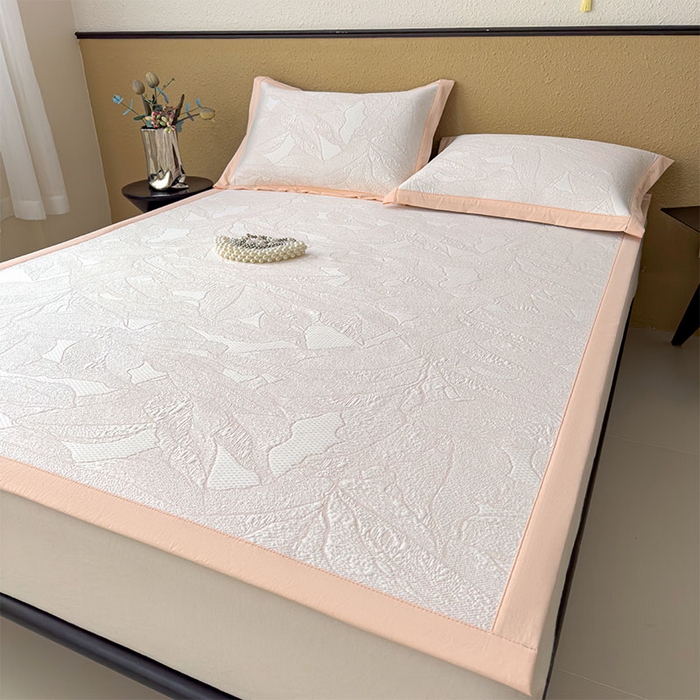 91家纺网 家纺一手货源 找家纺 莱家富 2026新款凉感过0.21夏天家用床单软席子可机洗空调席夏季高端华夫格凉席三件套 床席款家大叶大-贝壳粉