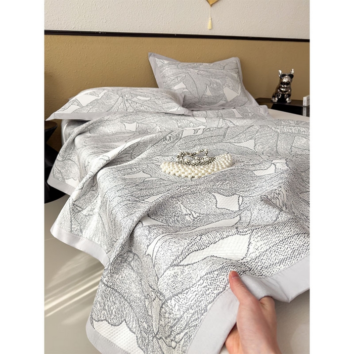 91家纺网 家纺一手货源 找家纺 莱家富 2026新款凉感过0.21夏天家用床单软席子可机洗空调席夏季高端华夫格凉席三件套 床席款家大叶大-北欧深灰