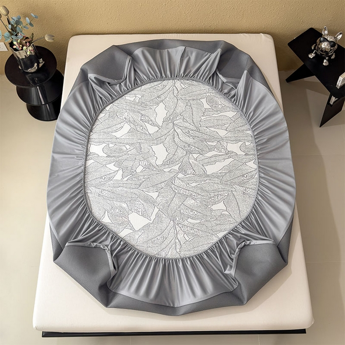 91家纺网 家纺一手货源 找家纺 莱家富 2026新款凉感过0.21夏天家用床单软席子可机洗空调席夏季高端华夫格凉席三件套 床笠款家大叶大-北欧深灰