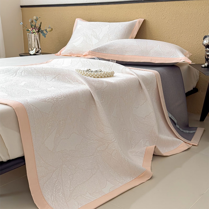 91家纺网 家纺一手货源 找家纺 莱家富 2026新款凉感过0.21夏天家用床单软席子可机洗空调席夏季高端华夫格凉席三件套 床席款家大叶大-贝壳粉