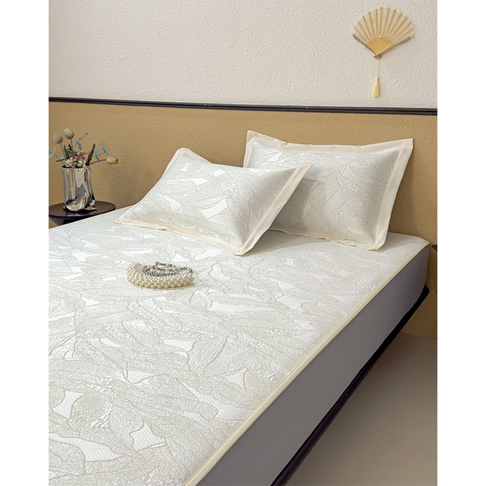 91家纺网 家纺一手货源 找家纺 莱家富 2026新款凉感过0.21夏天家用床单软席子可机洗空调席夏季高端华夫格凉席三件套 床笠款家大叶大-松果绿