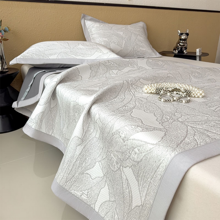 91家纺网 家纺一手货源 找家纺 莱家富 2026新款凉感过0.21夏天家用床单软席子可机洗空调席夏季高端华夫格凉席三件套 床席款家大叶大-沥青浅灰