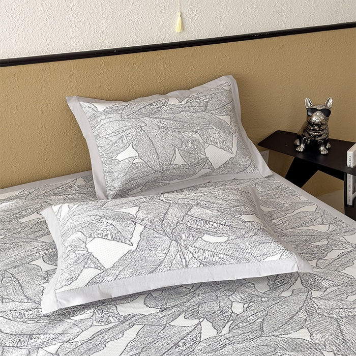 91家纺网 家纺一手货源 找家纺 莱家富 2026新款凉感过0.21夏天家用床单软席子可机洗空调席夏季高端华夫格凉席三件套 床席款家大叶大-北欧深灰