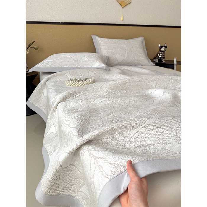 91家纺网 家纺一手货源 找家纺 莱家富 2026新款凉感过0.21夏天家用床单软席子可机洗空调席夏季高端华夫格凉席三件套 床席款家大叶大-棕雾咖