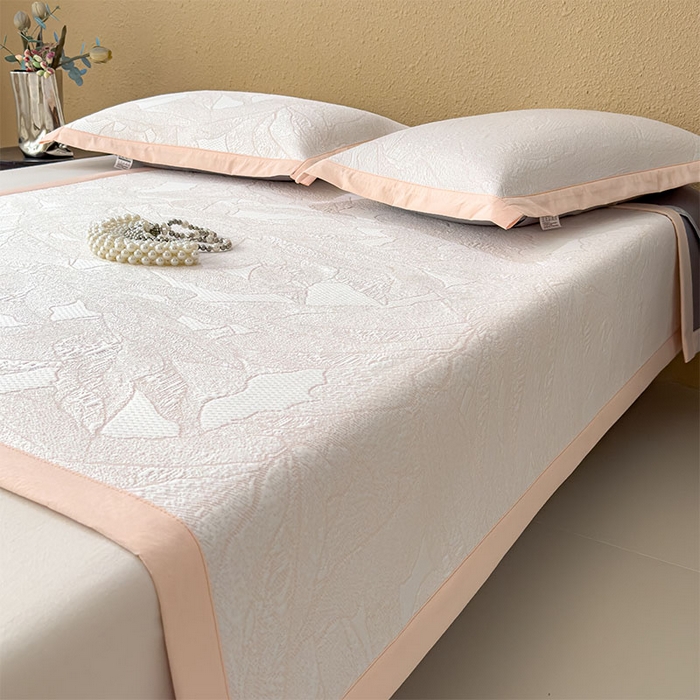 91家纺网 家纺一手货源 找家纺 莱家富 2026新款凉感过0.21夏天家用床单软席子可机洗空调席夏季高端华夫格凉席三件套 床席款家大叶大-贝壳粉