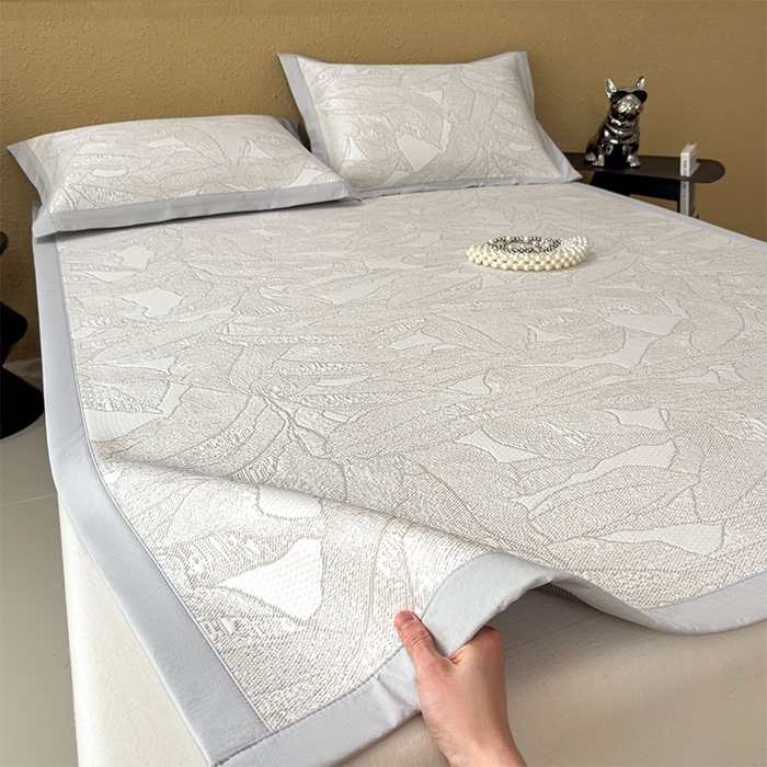 91家纺网 家纺一手货源 找家纺 莱家富 2026新款凉感过0.21夏天家用床单软席子可机洗空调席夏季高端华夫格凉席三件套 床席款家大叶大-棕雾咖