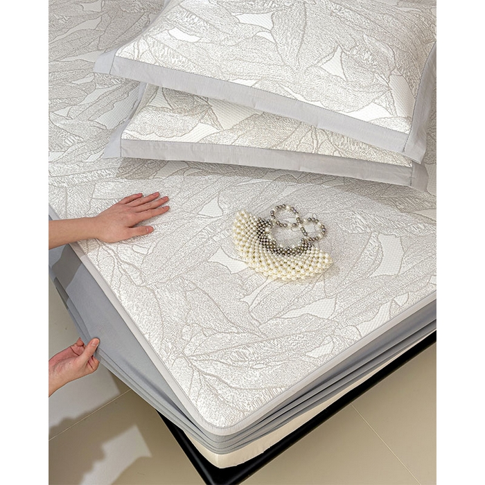 91家纺网 家纺一手货源 找家纺 莱家富 2026新款凉感过0.21夏天家用床单软席子可机洗空调席夏季高端华夫格凉席三件套 床笠款家大叶大-棕雾咖