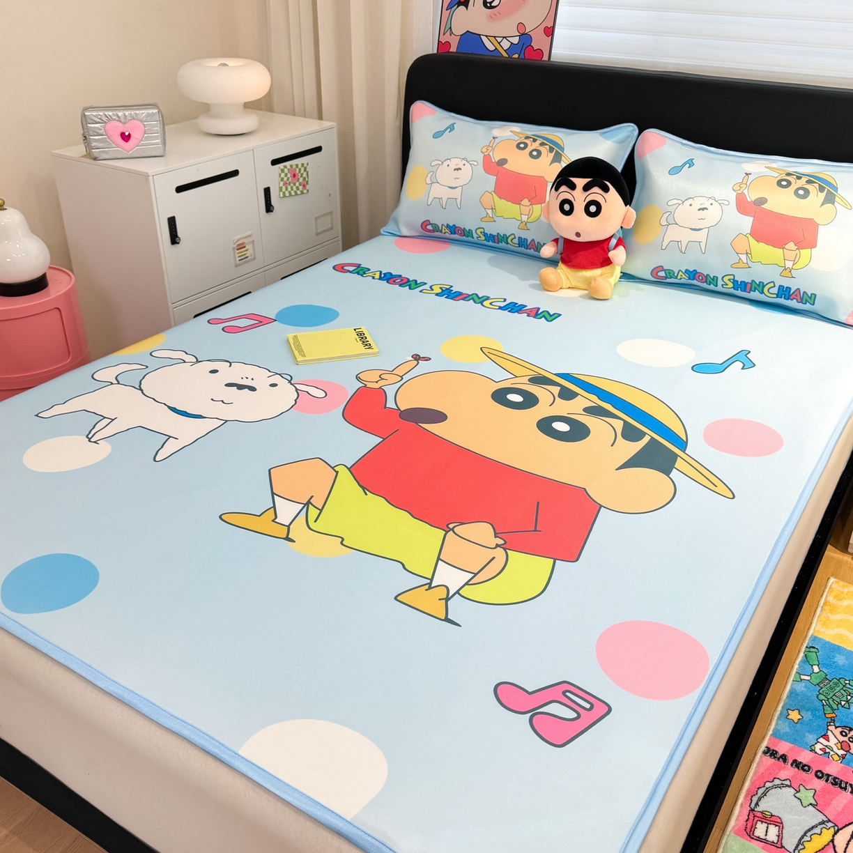 91家纺网 家纺一手货源 找家纺 （总）博雅 2026新款蜡笔小新正版授权小冰皮大版印花凉席-平铺款