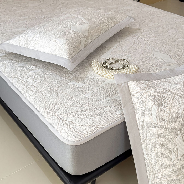 91家纺网 家纺一手货源 找家纺 莱家富 2026新款凉感过0.21夏天家用床单软席子可机洗空调席夏季高端华夫格凉席三件套 床笠款家大叶大-棕雾咖