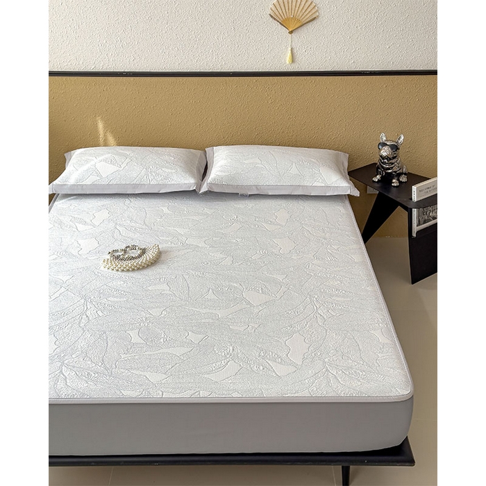 91家纺网 家纺一手货源 找家纺 莱家富 2026新款凉感过0.21夏天家用床单软席子可机洗空调席夏季高端华夫格凉席三件套 床笠款家大叶大-天空蓝