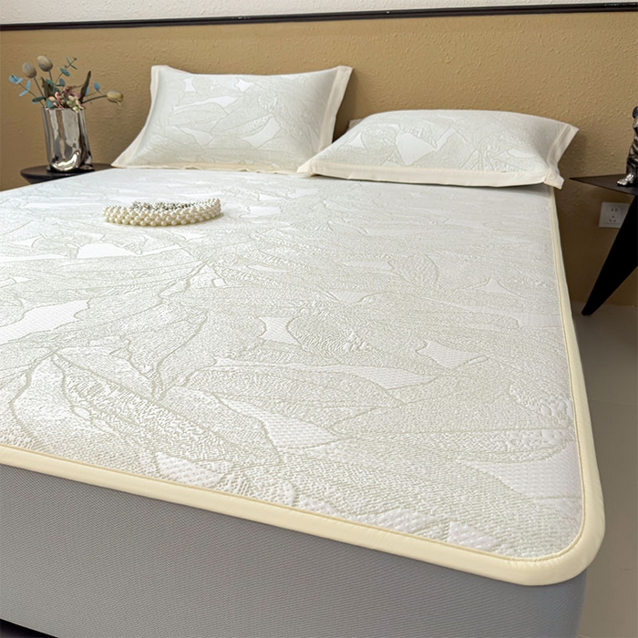 91家纺网 家纺一手货源 找家纺 莱家富 2026新款凉感过0.21夏天家用床单软席子可机洗空调席夏季高端华夫格凉席三件套 床笠款家大叶大-松果绿