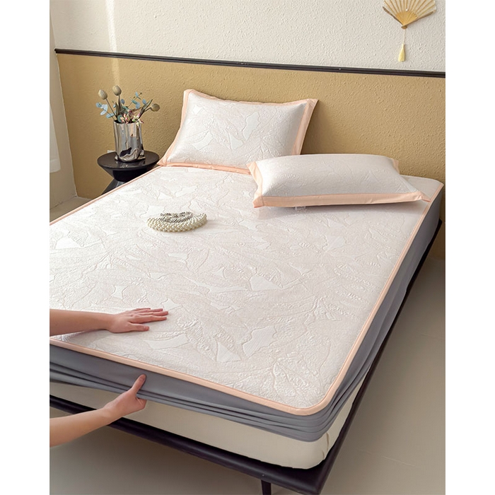 91家纺网 家纺一手货源 找家纺 莱家富 2026新款凉感过0.21夏天家用床单软席子可机洗空调席夏季高端华夫格凉席三件套 床笠款家大叶大-贝壳粉