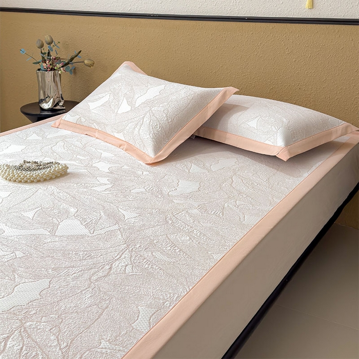 91家纺网 家纺一手货源 找家纺 莱家富 2026新款凉感过0.21夏天家用床单软席子可机洗空调席夏季高端华夫格凉席三件套 床席款家大叶大-贝壳粉